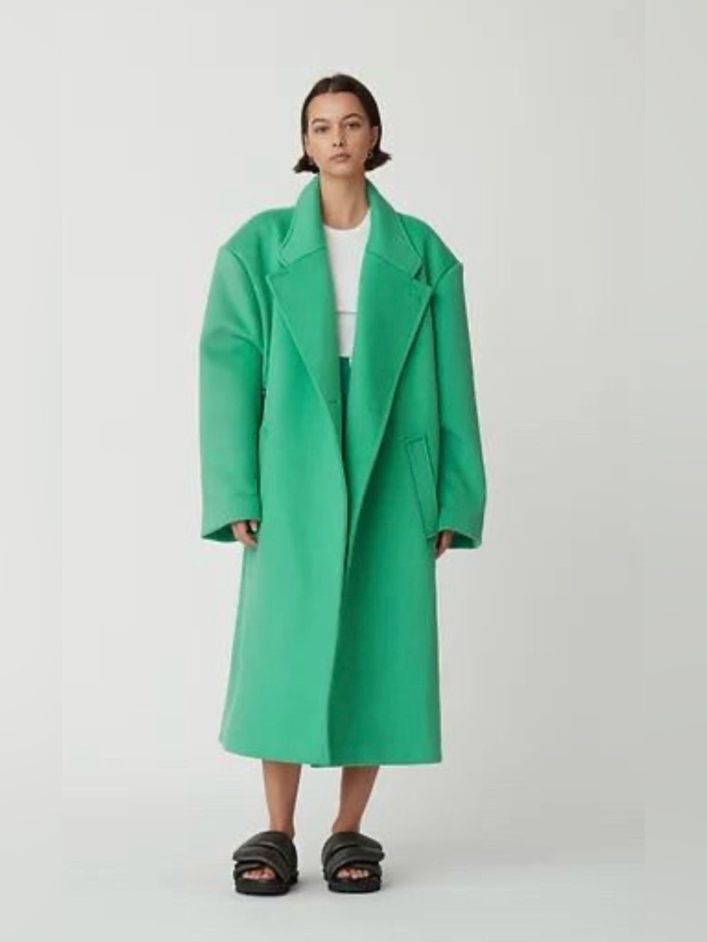 BLANCA Kelly Green Oversized Longline Wool Trench Coat Notch Lapel Size NWT XS/S